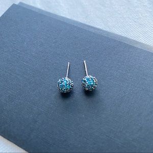 Blue Crystal Pave Ball Earrings